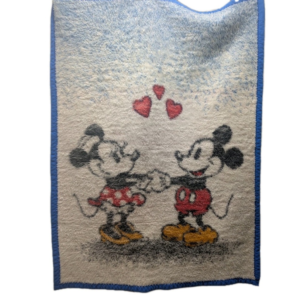 Biederlack‎ Disney Blanket Vintage Mickey Minnie Mouse  White Blue 28" x 36"